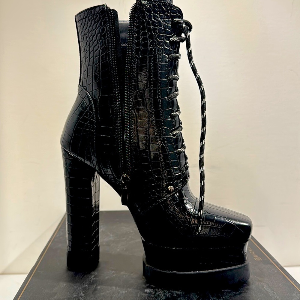 Azalea Wang Tie Up Platform Moto Boot